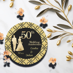 50e gouden paar bruiloft Jubileum glitter Ronde Kartonnen Onderzetter