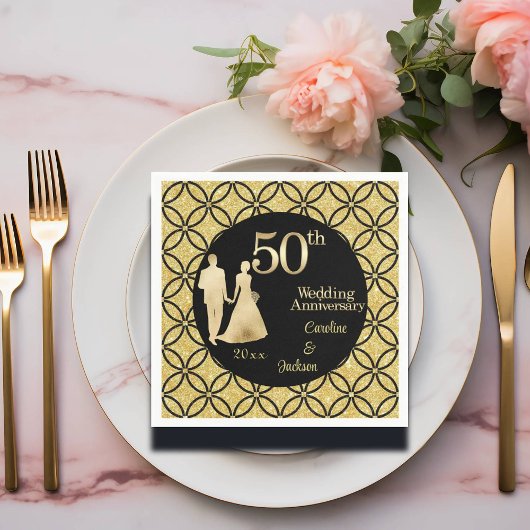 50e gouden paar bruiloft Jubileum glitter Servet