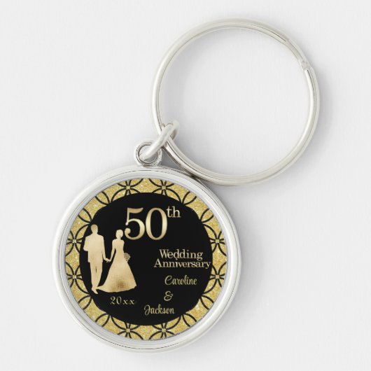 50e gouden paar bruiloft Jubileum glitter Sleutelhanger (Voorkant)