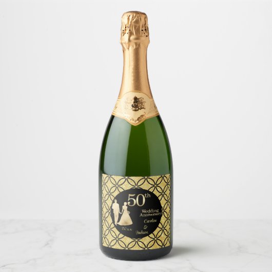 50e gouden paar bruiloft Jubileum glitter Sparkling Wijnetiket (Voorkant)