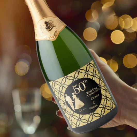 50e gouden paar bruiloft Jubileum glitter Sparkling Wijnetiket