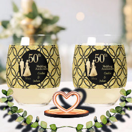 50e gouden paar bruiloft Jubileum glitter Wijnglas Zonder Voet
