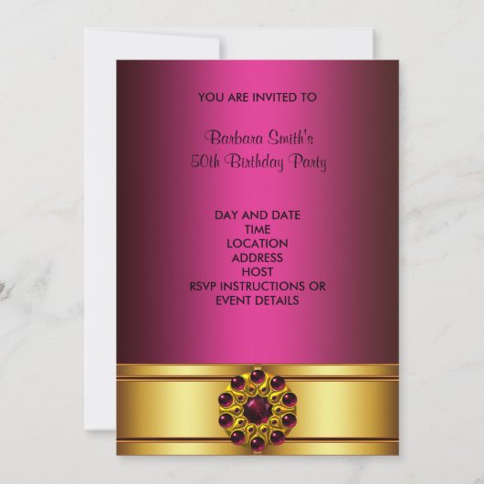 50e gouden robijn roze 50e verjaardag uitnodiging (Achterkant)