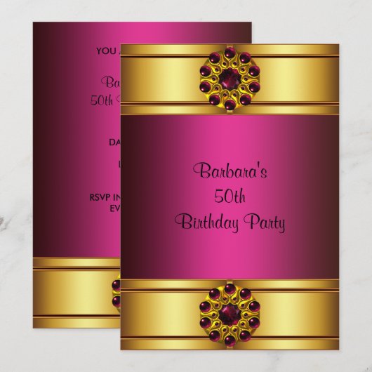 50e gouden robijn roze 50e verjaardag uitnodiging (Voorkant / Achterkant)