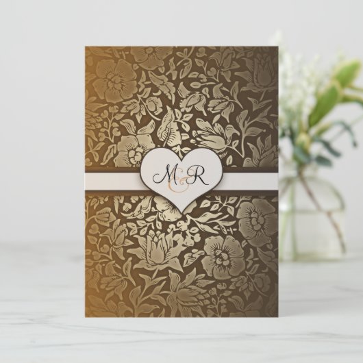 50e gouden trouwdag damask uitnodigingen (Staand voorkant)