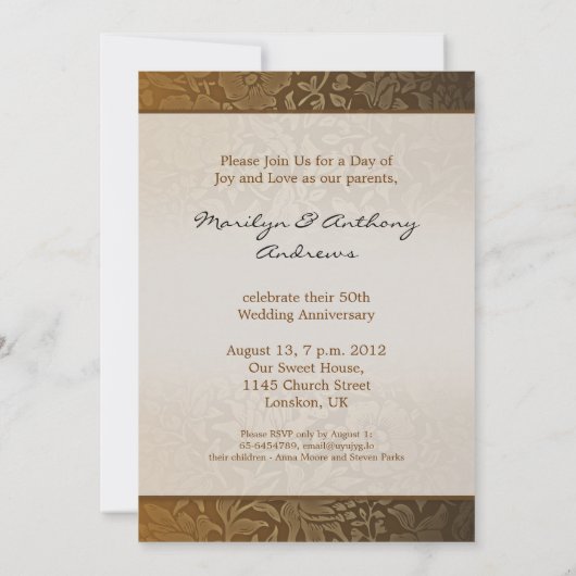 50e gouden trouwdag damask uitnodigingen (Achterkant)