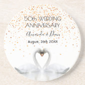 50e gouden trouwdag met witte zwanen zandsteen onderzetter (Voorkant)