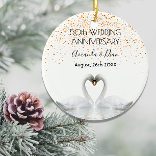 50e gouden trouwdag witte zwanen keramisch ornament
