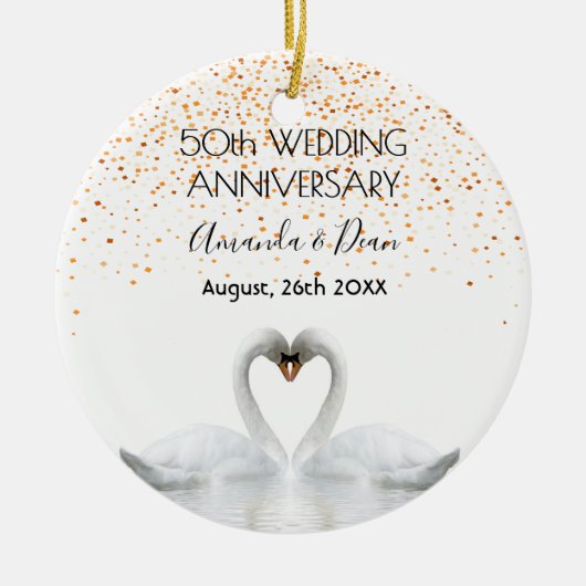 50e gouden trouwdag witte zwanen keramisch ornament (Voorkant)