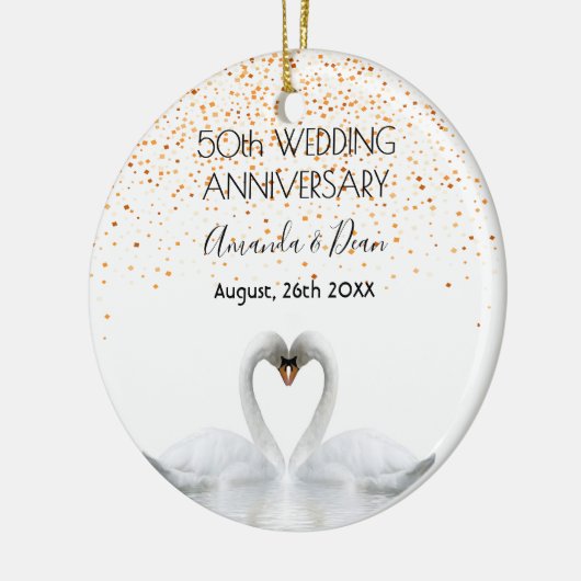 50e gouden trouwdag witte zwanen keramisch ornament (Links)
