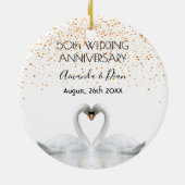 50e gouden trouwdag witte zwanen keramisch ornament (Achterkant)