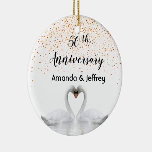 50e gouden trouwdag witte zwanen keramisch ornament (Rechts)