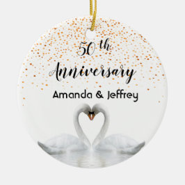 50e gouden trouwdag witte zwanen keramisch ornament