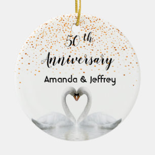 50e gouden trouwdag witte zwanen keramisch ornament