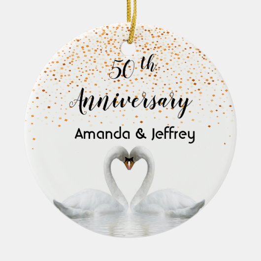 50e gouden trouwdag witte zwanen keramisch ornament (Voorkant)
