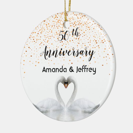 50e gouden trouwdag witte zwanen keramisch ornament (Links)