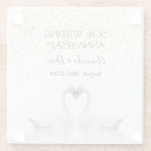 50e gouden trouwdag: witte zwanen uit liefde glazen onderzetter (Achterkant)