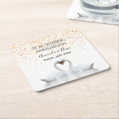 50e gouden trouwdag: witte zwanen uit liefde kartonnen onderzetters (Schuin)