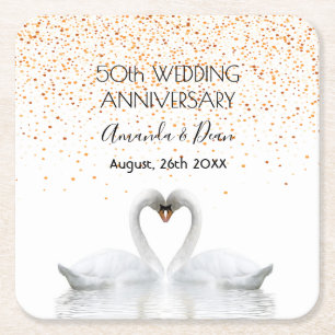 50e gouden trouwdag: witte zwanen uit liefde kartonnen onderzetters