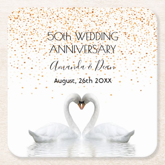 50e gouden trouwdag: witte zwanen uit liefde kartonnen onderzetters (Voorkant)