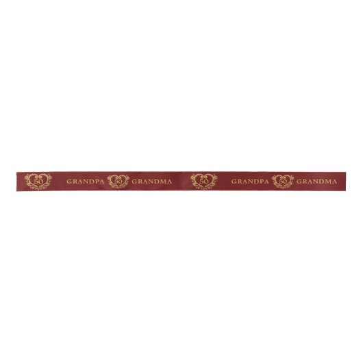 50e Gouden Trouwverjaardag Hart Donkerrood Satijnen Lint (Voorkant)