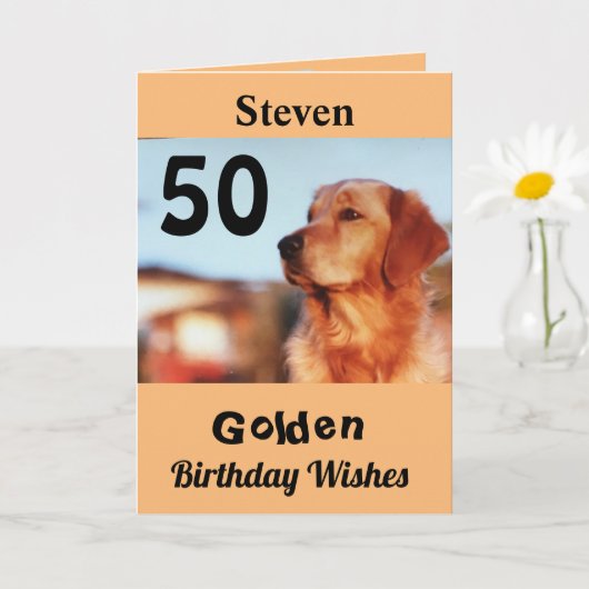 50e Gouden Verjaardag Wenst Schattigee Retriever Kaart (Kleine Plant)
