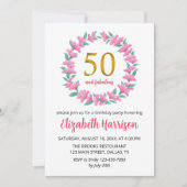 50e Gouden Verjaardagsfeestje Bloemenkrans Roze Kaart (Voorkant)