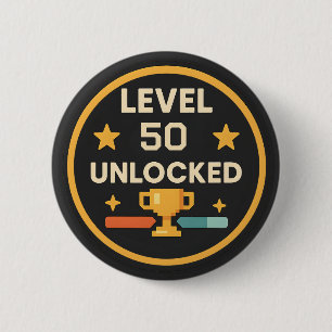 50e grappige gamer level ontgrendeld grap ronde button 5,7 cm