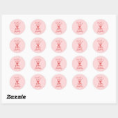 50e Hand getrokken Roze Bow Champagne Glas Verjaar Ronde Sticker (Vel)