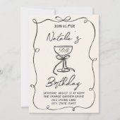 50e Hand Getrokken Zwart & Wit Bow Martini Verjaar Kaart (Voorkant)