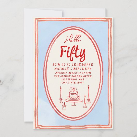 50e Hand Painted Drawn Eigenzinnig Leuk Lijst Verj Kaart (Voorkant)