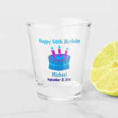 50e Happy Birthday Blue Cake Souvenir Shot Glas (Voorkant)