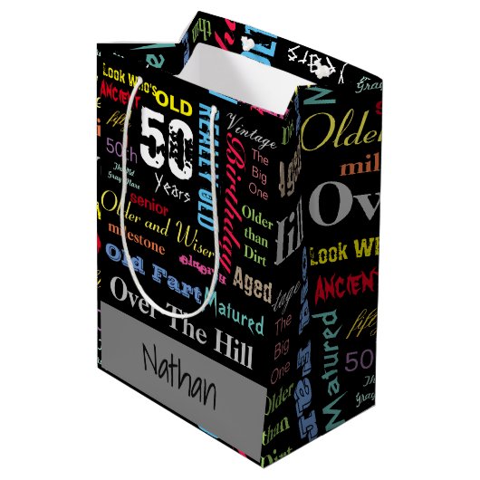 50e Happy Birthday | Mijlpaal Medium Cadeauzakje (Achterkant Gekanteld)