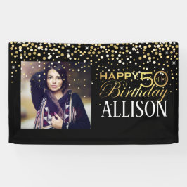 50e Happy Birthday-ontwerp met gouden confetti Spandoek