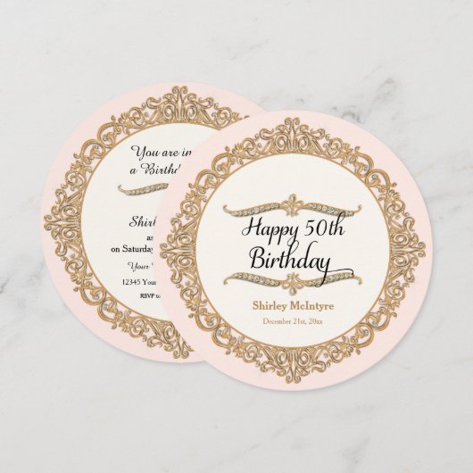 50e Happy Birthday Party Celebration Round Invite Kaart (Voorkant / Achterkant)