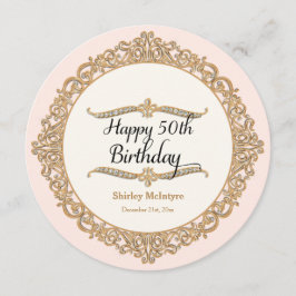 50e Happy Birthday Party Celebration Round Invite Kaart