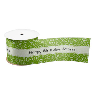 50e 'Happy Birthday' Random Number Pattern Green Satijnen Lint
