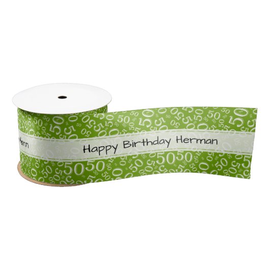 50e 'Happy Birthday' Random Number Pattern Green Satijnen Lint (Spoel)
