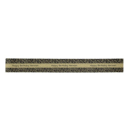 50e 'Happy Birthday' Random Pattern Black/Gold Satijnen Lint (Voorkant)