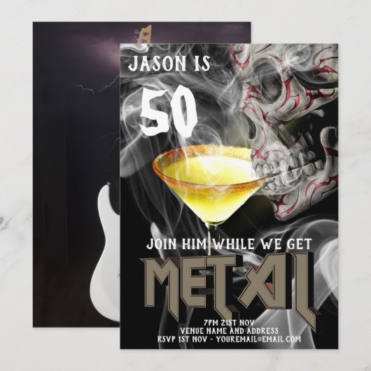 50e Heavy Metal Verjaardagsuitnodiging Gitaar GOTH Kaart (Voorkant / Achterkant)