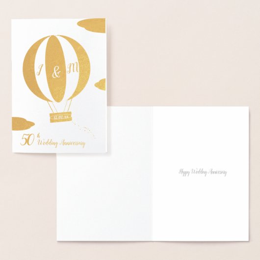50e herdenking van gouden bruiloft met heteluchtba folie kaarten (Display)