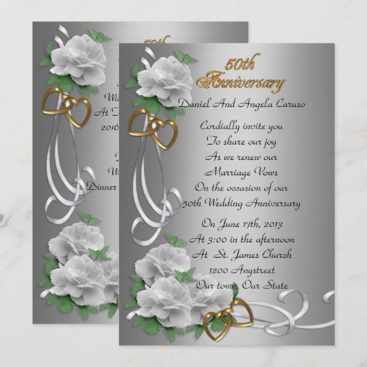 50e herdenkingsdag huwelijk hernieuwing witte roze kaart (Voorkant / Achterkant)