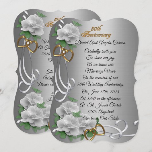 50e herdenkingsdag huwelijk hernieuwing witte roze kaart (Voorkant / Achterkant)