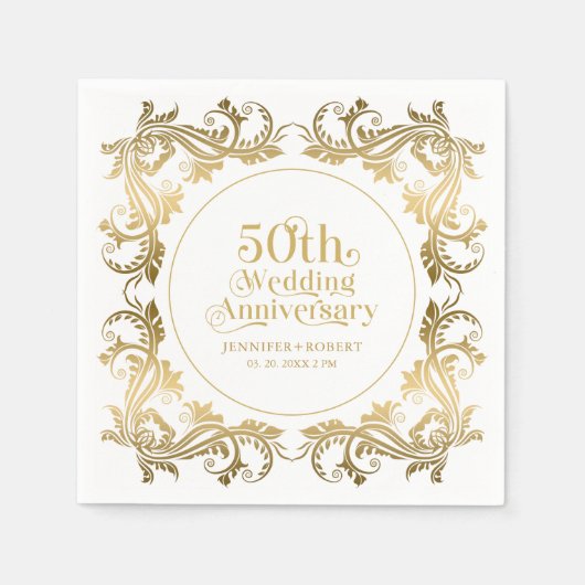 50e Huwelijk Jubileum Gouden Typografie Lijst 3 Servet (Voorkant)