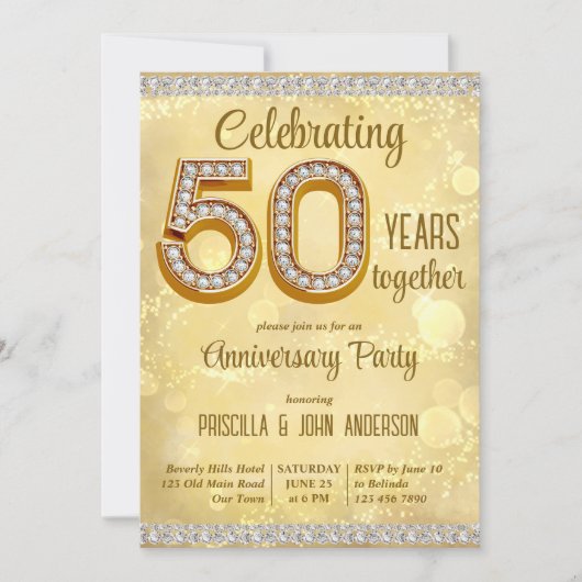 50e huwelijksdag goudjuwelenuitnodiging kaart (Voorkant)