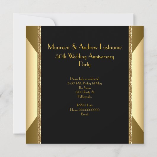 50e huwelijksjubileum Deco Goud Golden 2 Kaart (Achterkant)