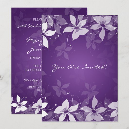 50e huwelijksjubileum Exotische Bloemen Paars Kaart (Voorkant / Achterkant)