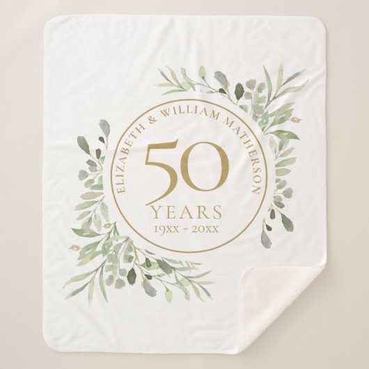 50e huwelijksjubileum Goud waterverf groen Sherpa Deken (Voorkant)