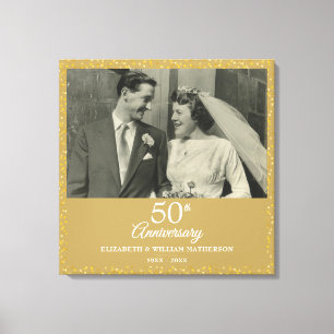 50e Huwelijksjubileum Gouden Liefdesharten Foto Canvas Afdruk