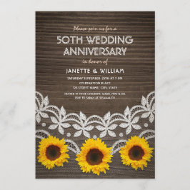 50e huwelijksjubileum Rustieke zonnebloemen Kant Kaart